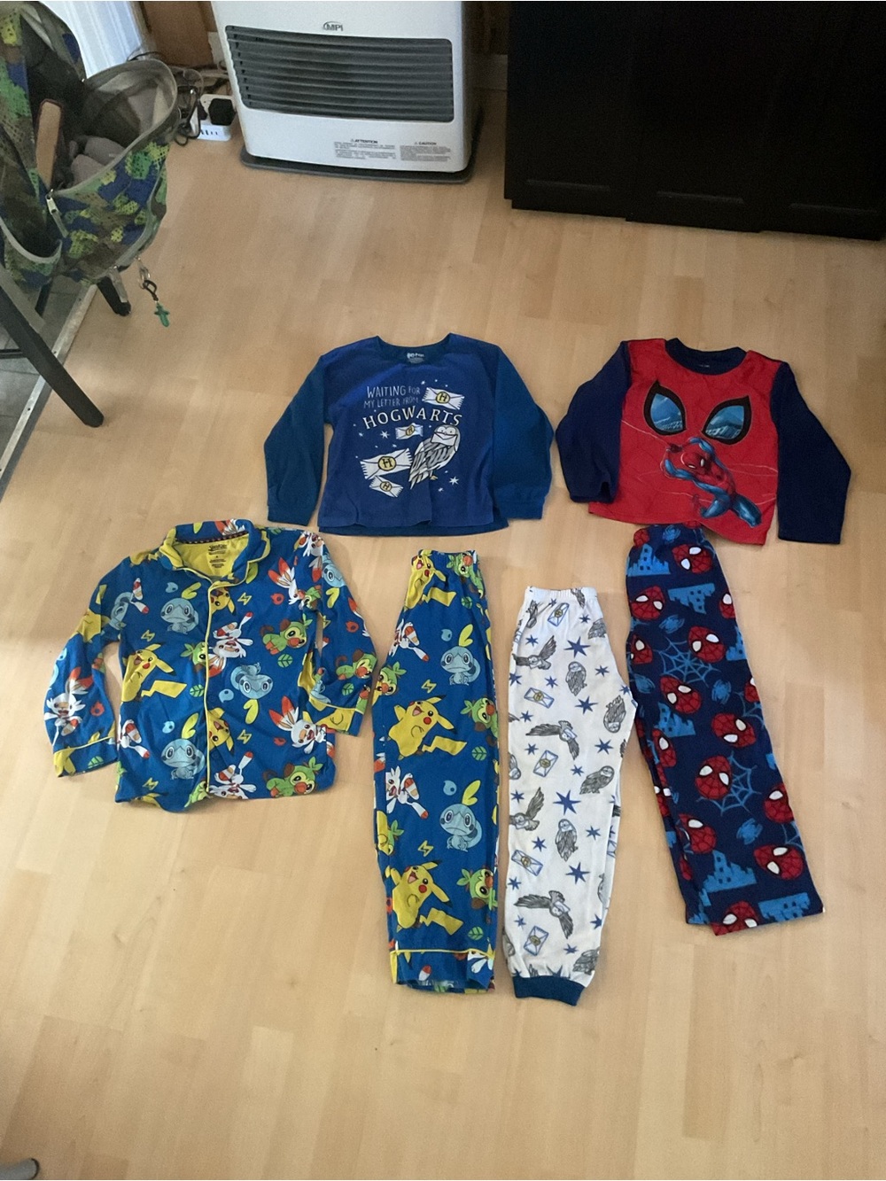 Pokemon, Hogwarts & Spiderman Kids Pajama Set Lot